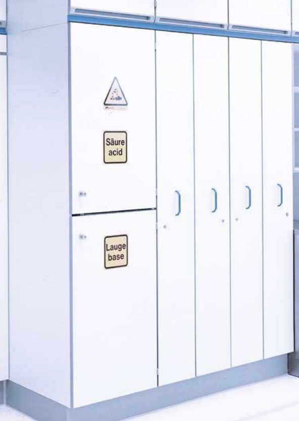 Cabinets suitable for acid-base or solids chemicals storage
